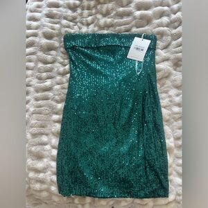Hello Molly Emerald Strapless Sequin Dress